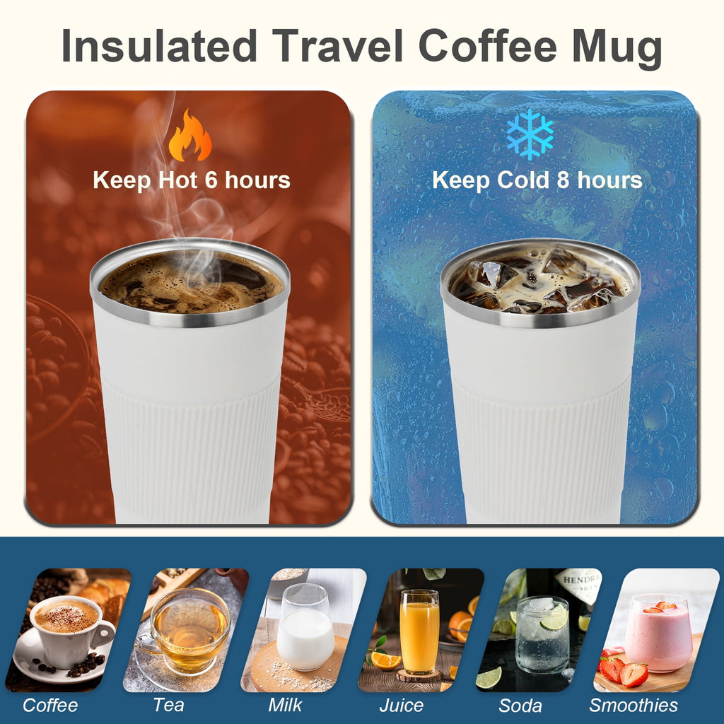 Vaparinckl Travel Coffee Mug, 17 oz Stainless Steel Vacuum Insulated Coffee Tumbler with Lid, Reusable Cup for Hot & Cold Drinks, Black
