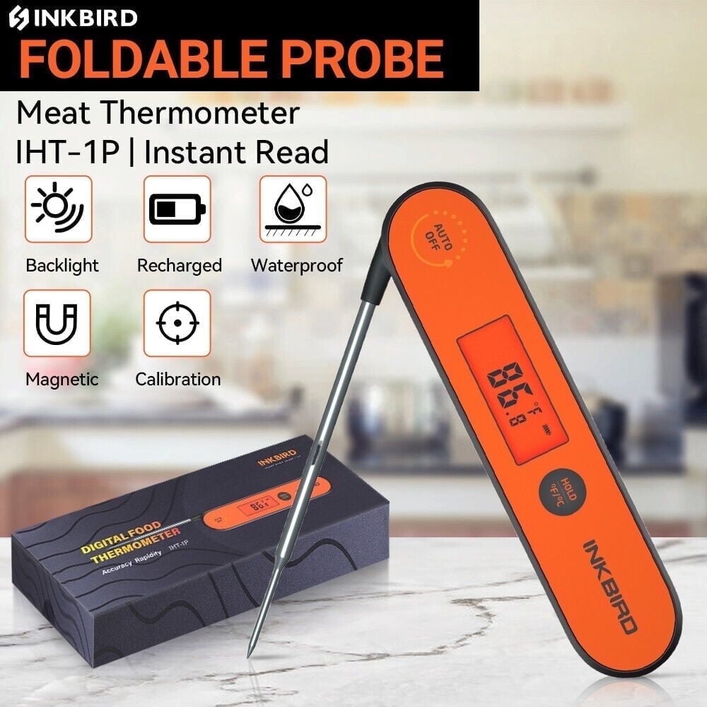 INKBIRD Meat Thermometer with Stainless Steel Probe and LCD Display, Foldable Probe Instant Read Waterproof Digital Food Thermometer , -58°F to 572°F