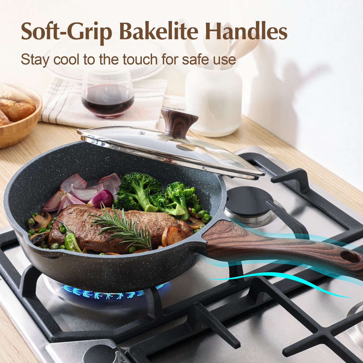 SENSARTE Ceramic Nonstick Pots and Pans Set, 10Pcs Healthy Non Stick Cookware Set with Pots Protectors, Induction Kitchen Cookware Sets, Dishwasher Safe White