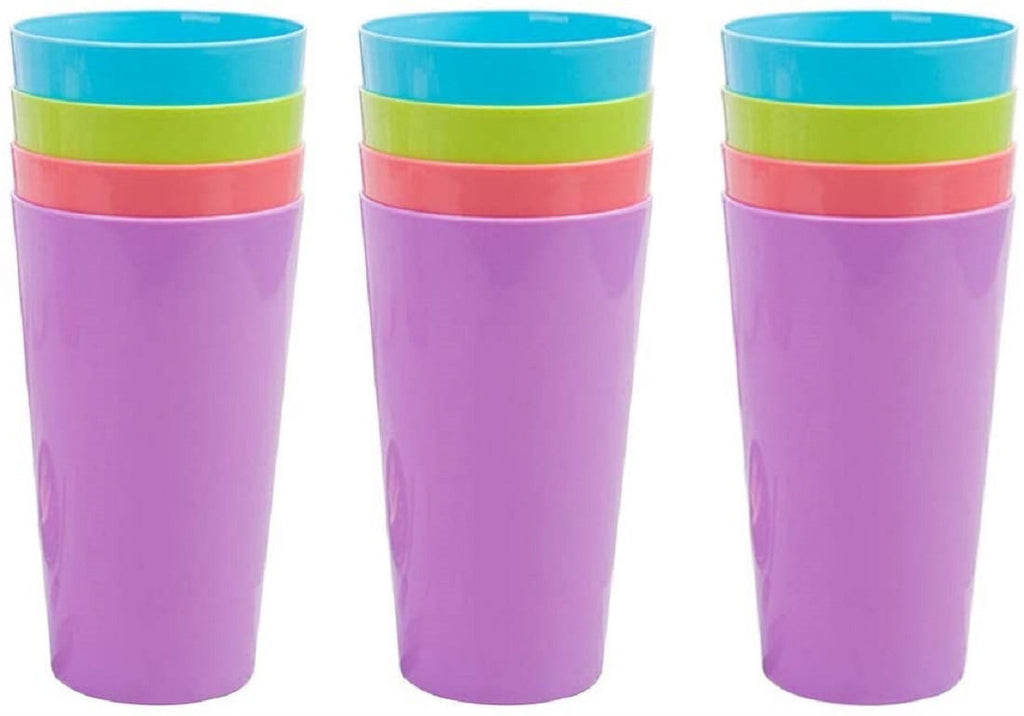 17.5-Ounce Plastic Tumblers (Set of 12), Plastic Drinking Glasses, Mixed-Color, BPA-Free, Shatter-Proof, Dishwasher-Safe