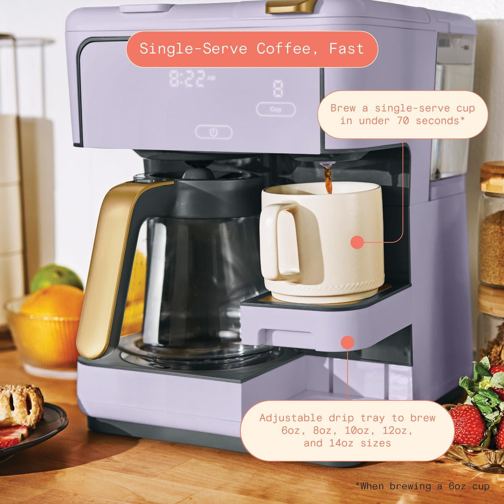Beautiful by Drew Barrymore Multi-Brew 12-Cup Programmable Drip & Single-Serve Coffee Maker, White Icing