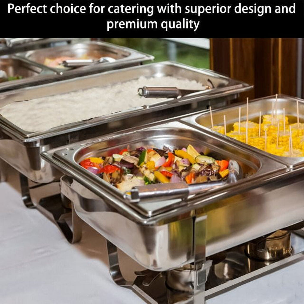 Jacgood Chafing Dish Buffet Set 4 Pack 8QT Full Pan Stainless Steel Food Warmer Chafer Complete Set with Water Pan, Chafing Fuel Holder for Home Party, Buffets, Wedding, Banquet, Catering Events