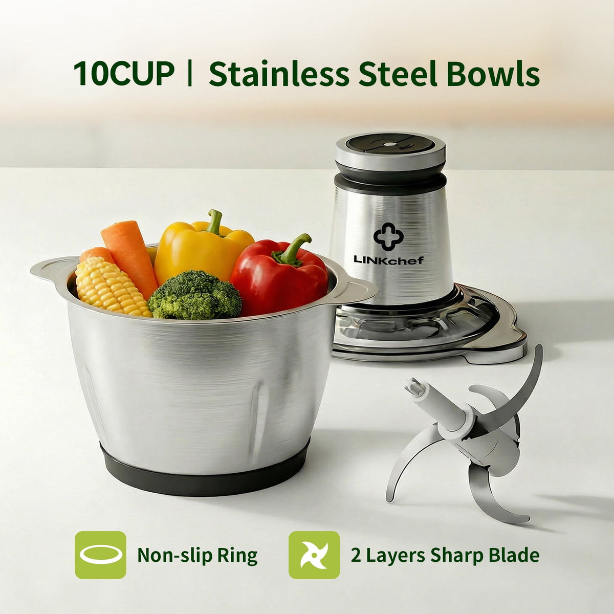 LINKChef 6-Cup Food Processor, Electric Food Chopper & Meat Grinder for Vegetables, Meat & Fruit，Dishwasher Safe