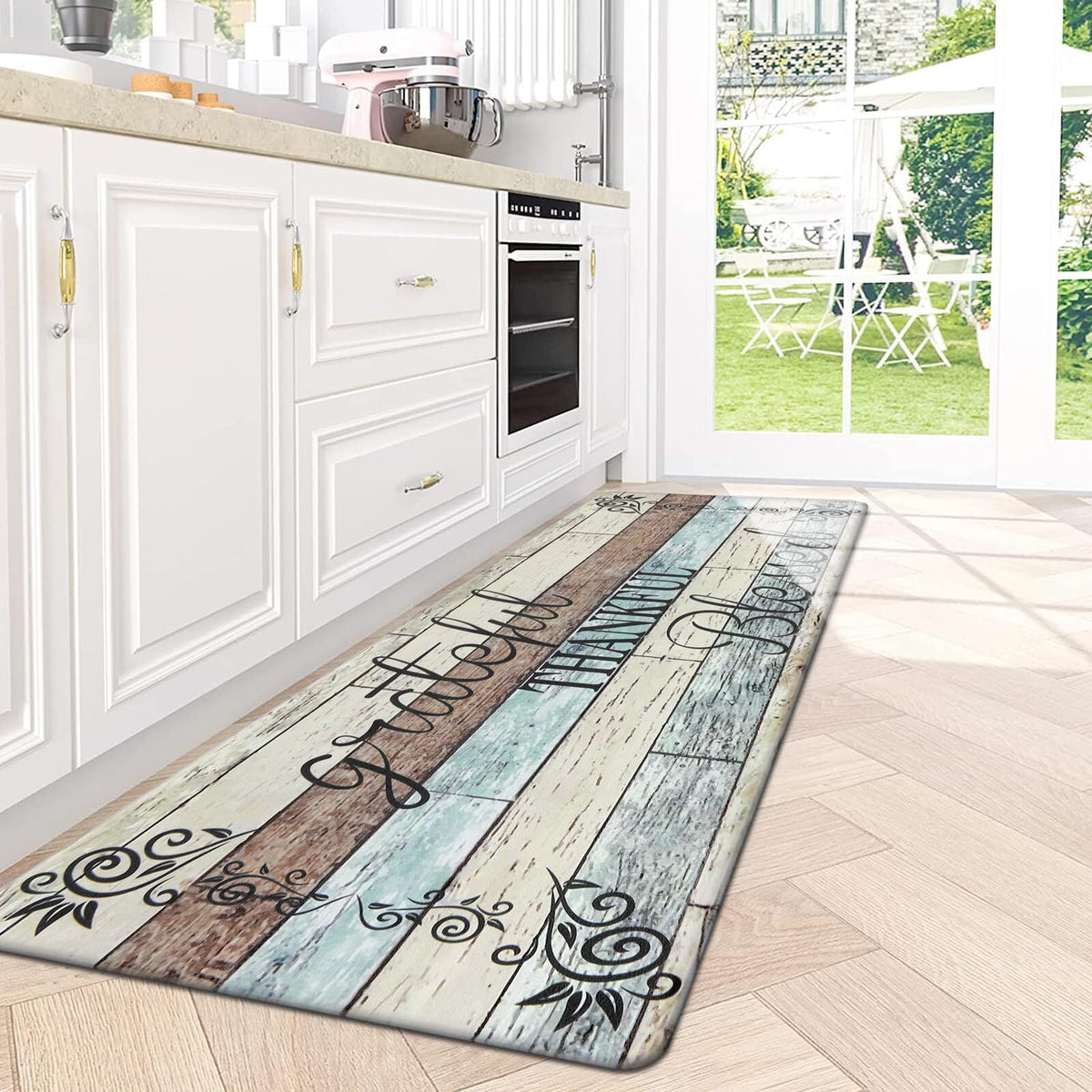 Findosom 2pcs Kitchen Rug Set, 18"x30"+18"x47" Non-slip Anti-Fatigue Kitchen Mats Farmhouse Waterproof Kitchen Runner,Ergonomic Comfort Cushioned Standing Mat for Floor,Home,Office,Sink,Laundry Blue