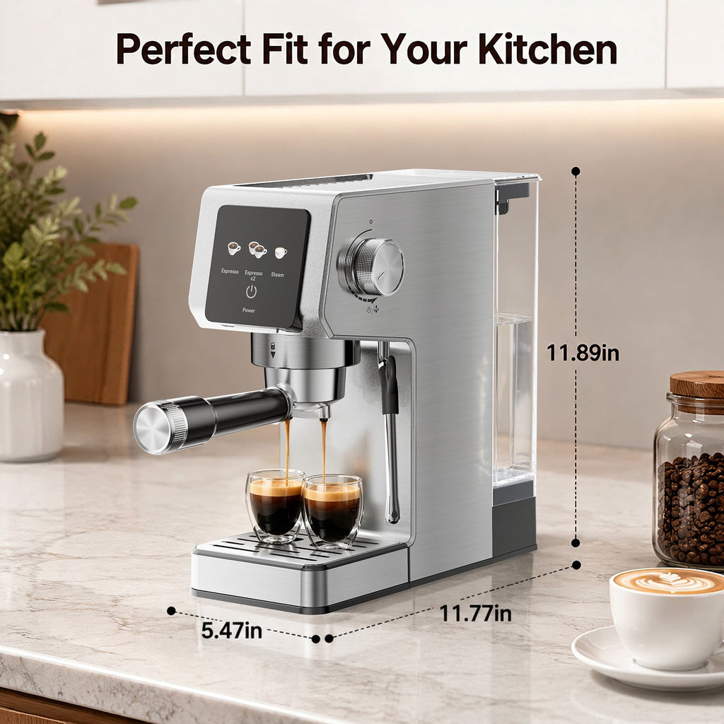 20-Bar Espresso Machine with Rapid Cold Brew, Stainless Steel Coffee Maker, 40oz Removable Water Tank for Cappuccino & Latte, Silver