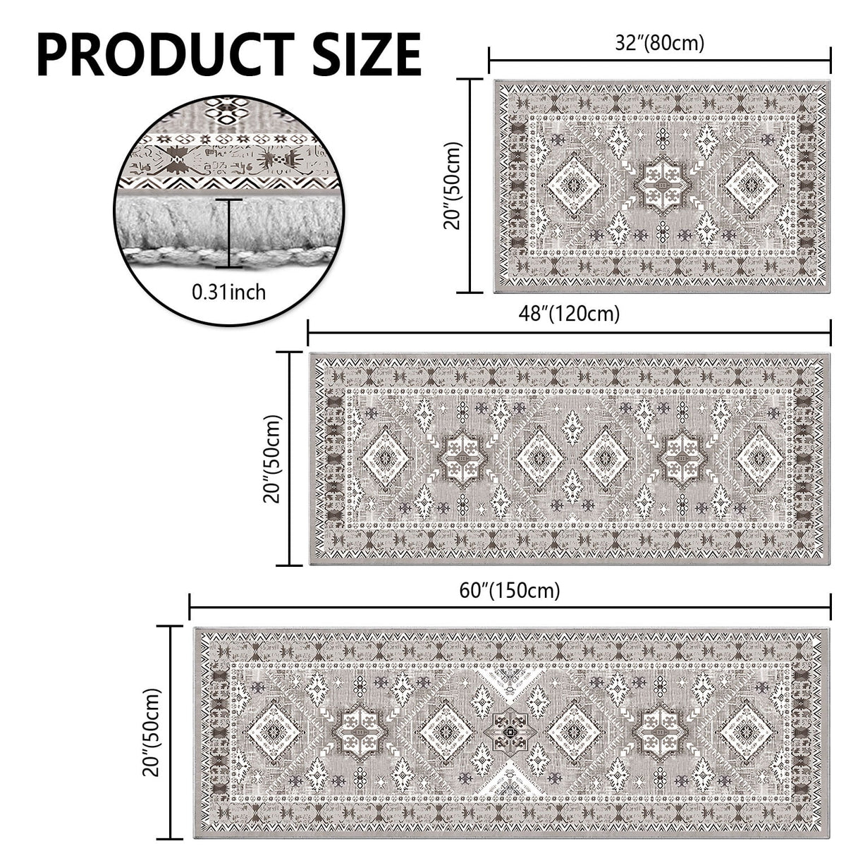 TECHVIDA Kitchen Rug Set 3 Piece,Non Slip Machine Washable Kitchen Mats, Farmhouse Hallway Doormat for Home Floor and Living Room,Gray