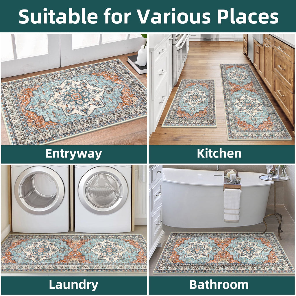 Findosom 3pcs Kitchen Rugs Set,Washable Boho Farmhouse Kitchen Mats for Floor,Non Slip Kitchen Floor Mat Carpet Runner Rugs for Entryway Hallway Laundry Home Decor 20"x32"+20"x32"+20"x47" Gray