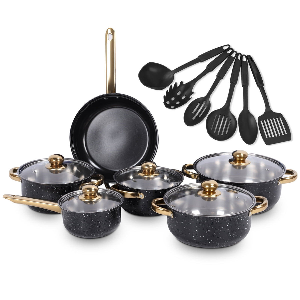 12 Piece Stainless Steel Cookware Set, Nonstick Cookware Set, Kitchen Pots and Pans Tea Kettle Set with Glass Lid for Cooking, Dishwasher, Pink