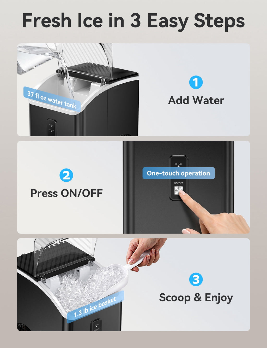 Goosiay Slim Countertop Nugget Ice Maker Machine, 33lb per Day Mini Compact Chewable Pebble Crushed Portable Ice Maker, Black