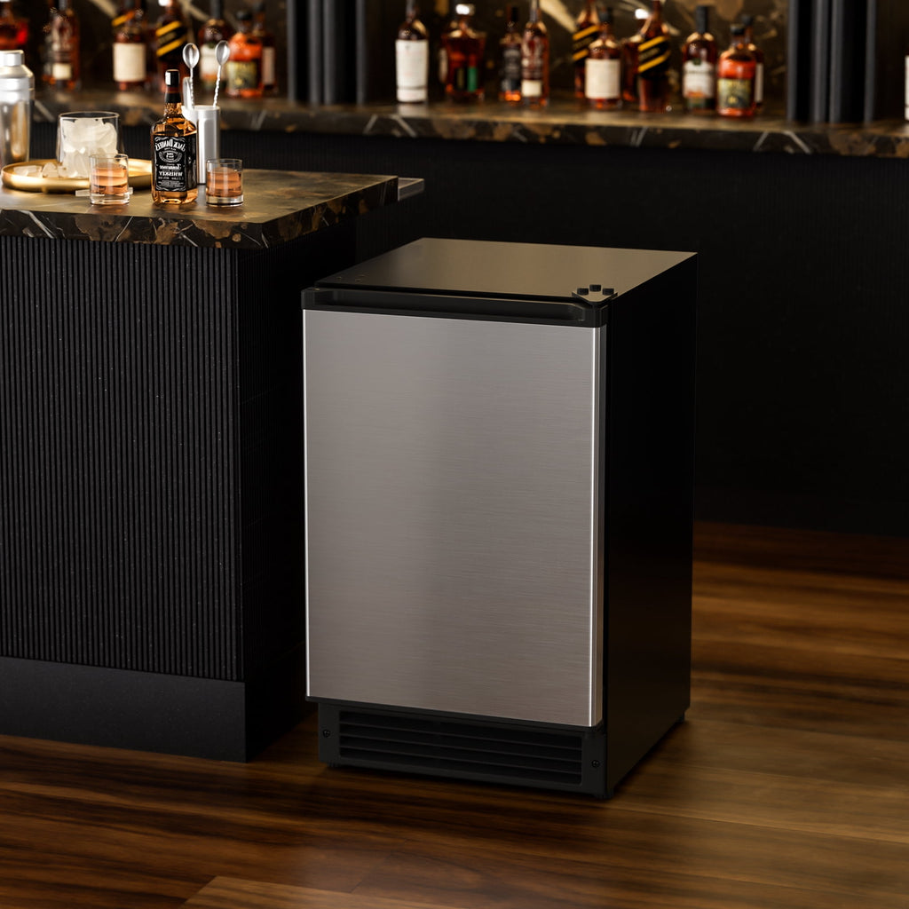 OUTBID 15" Under Counter Ice Maker Drainless, 25 lbs/24H Crescent Ice Machine with 22 lbs Storagefor Home Bar Kitchen Commercial, ETL