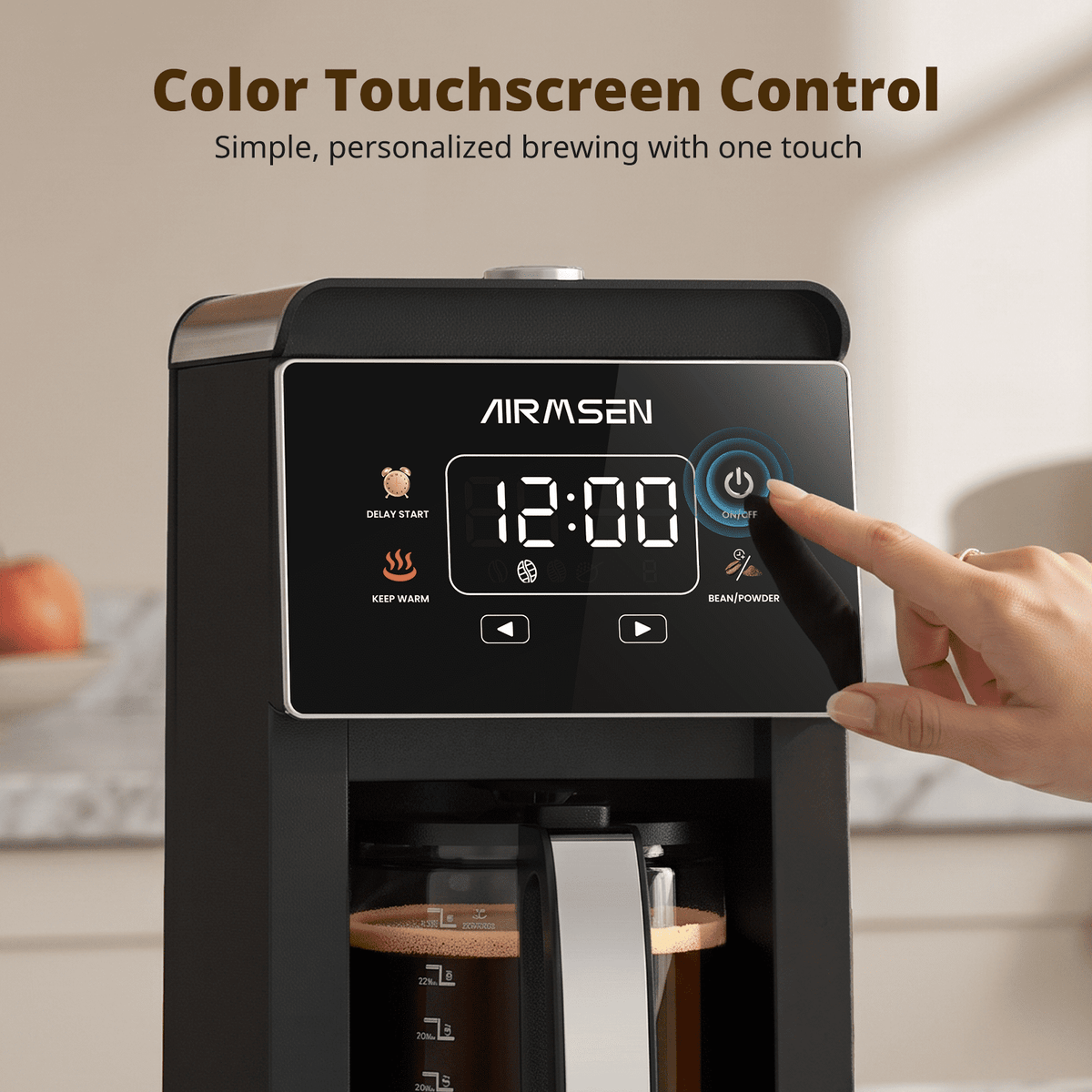 AIRMSEN 2 in 1 Coffee Maker with Grinder, 5-Cup Grind and Brew Coffee Pot, Programmable Coffee Machine, 3 Grind Settings, Up to 4-Hour Keep Warm & 24-Hour Delay Brew