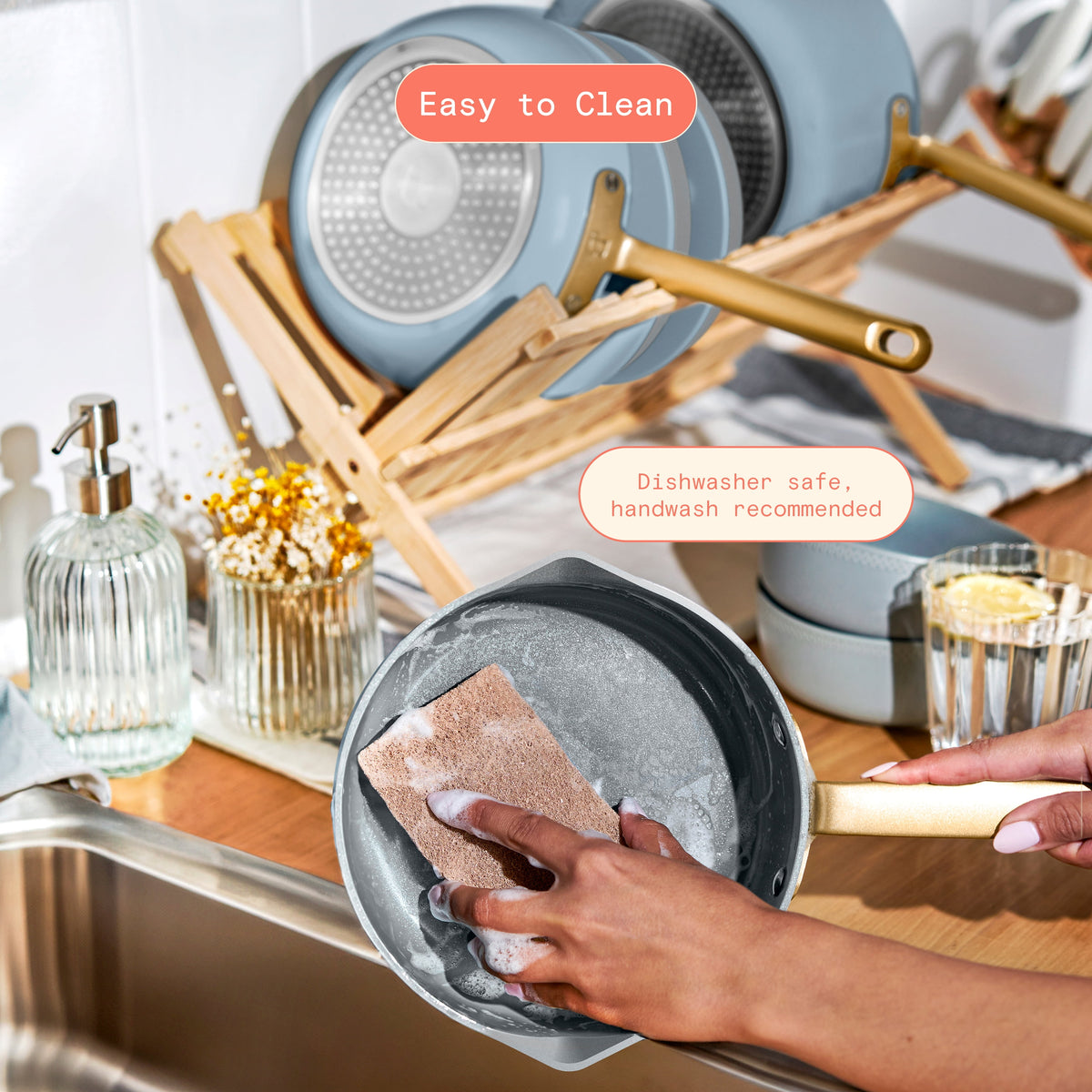 Beautiful 12-Piece Cookware Set, Pots and Pans with Strainer Lids and EverGood Ceramic Nonstick Coating, White Icing by Drew Barrymore