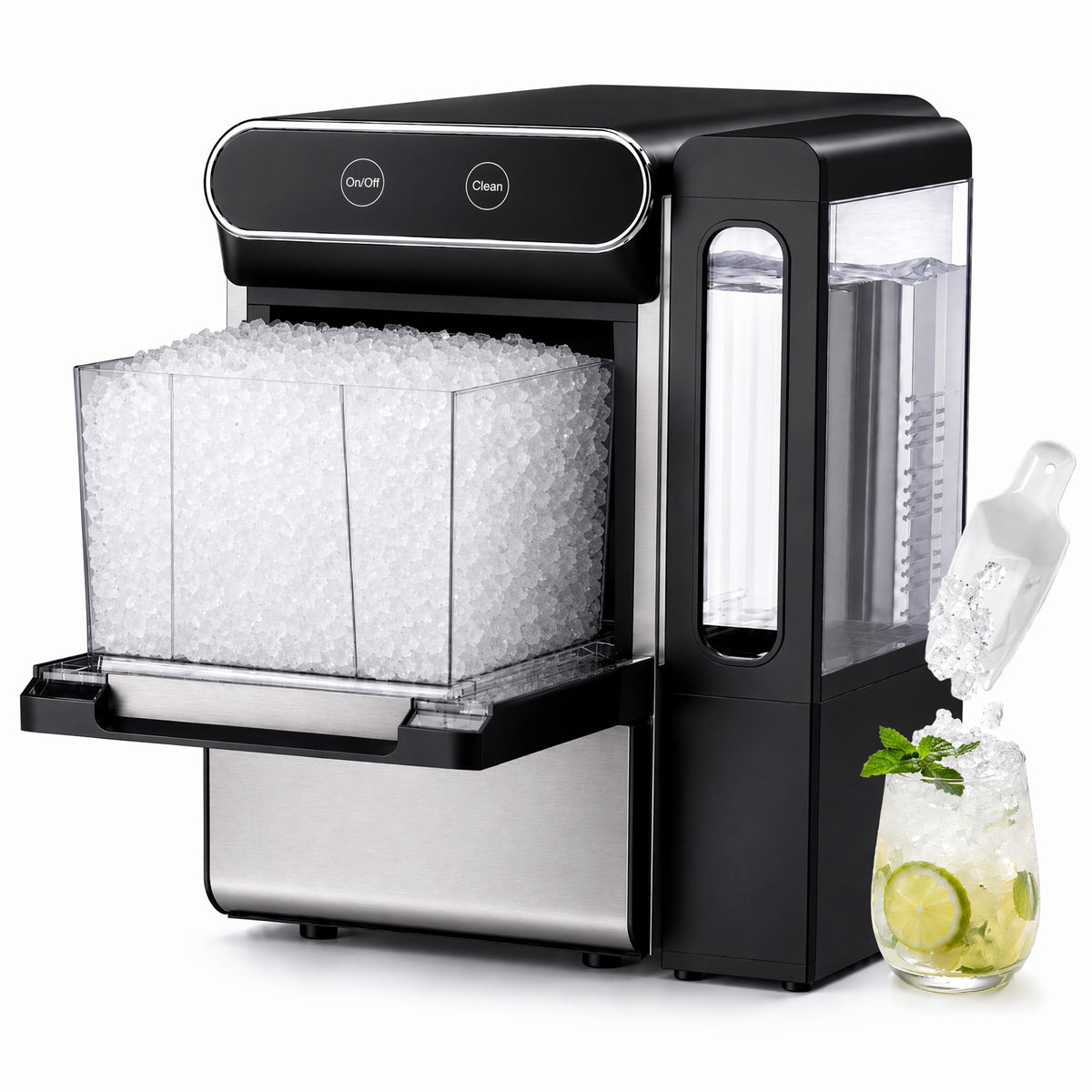 Simzlife Countertop Nugget Ice Maker, 26 Lbs/24H Chewable Sonic Ice, Self-Cleaning Ice Machine, 2.65L Water Tank