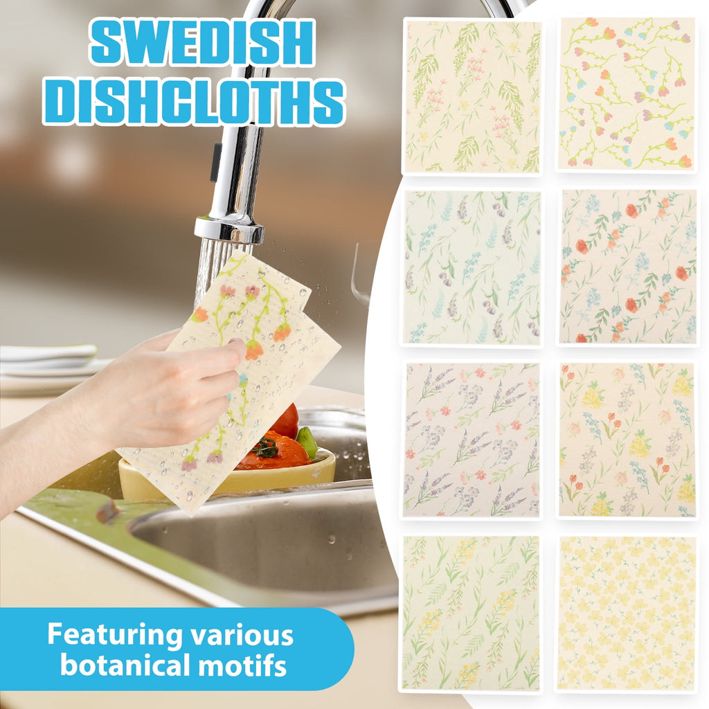 10 Pcs Swedish Dishcloths Reusable Kitchen Dish Towels Absorbent Dishcloths Washable Cellulose Sponge Cloths Quick Drying Cleaning Cloths Soft Kitchen Dish Cloth, 7.7 x 6.7in