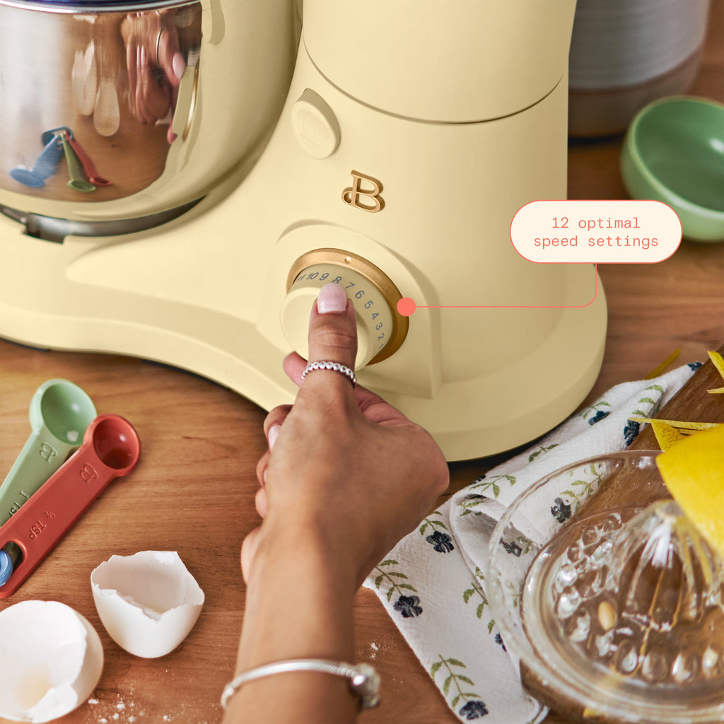 Beautiful 3.5 Qt Stand Mixer with Flat Beater, Dough Hook, Balloon Whisk, Chocolate by Drew Barrymore