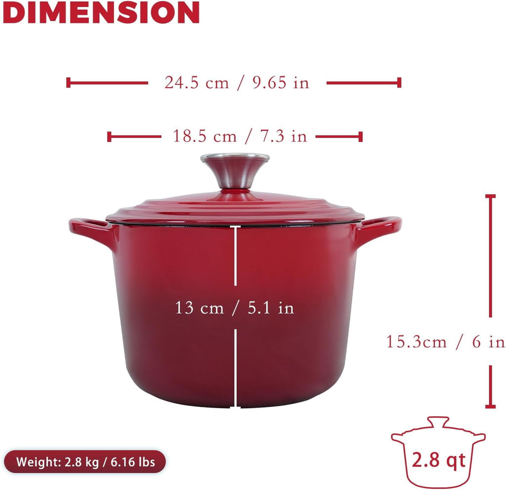 Flavehc Dutch Oven Pot with Lid 2.8 qt Cast Iron Dutch Oven for Bread Baking Slateblue Enameled Cast Iron Rice Pot with Handels