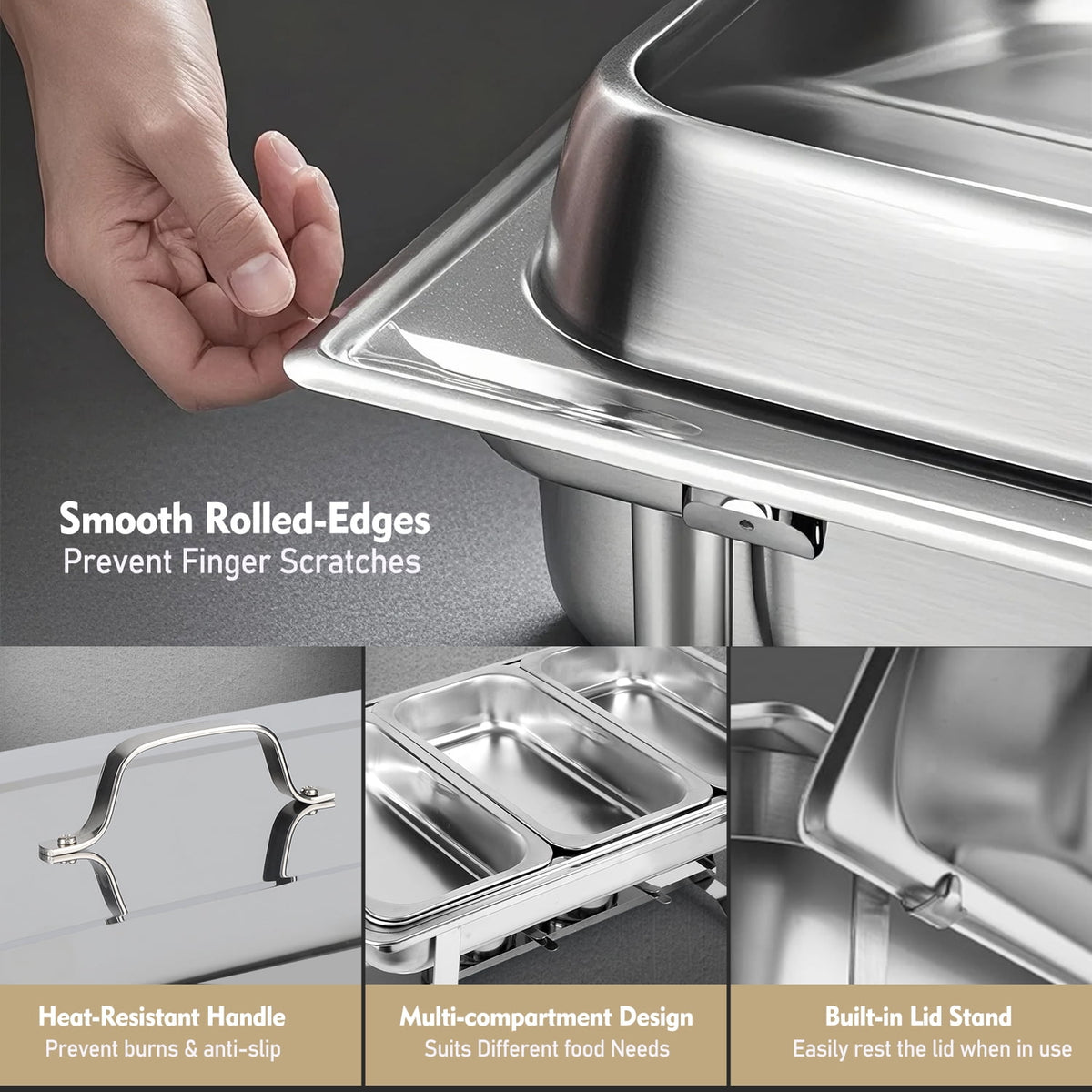 Chafing Dishes for Buffet ,AOKIWO 3 Packs 8QT Mirrored Stainless Steel Chafing Dishes for Buffet, Chafers and Buffet Warmer for Parties, Events, Wedding, Camping, Dinner