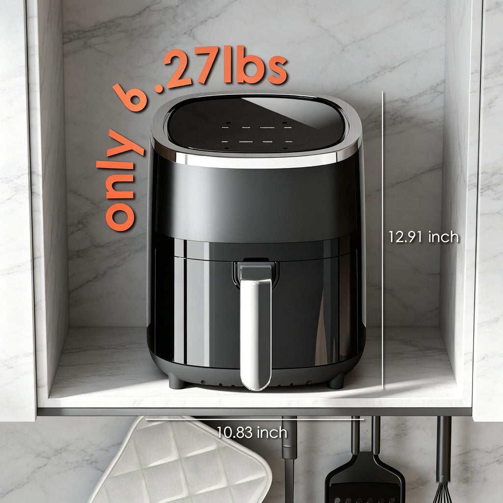 WHALLULTRA 4QT Air Fryer, Smart Touchscreen & View Window, 12 Presets, Vortex Heating, Dishwasher Safe Basket, Obsidian