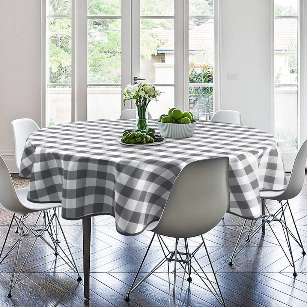 Hiasan Checkered Round Tablecloth 60 Inch - Waterproof Stain and Wrinkle Resistant Washable Fabric Table Cloth for Dining Room Party Outdoor Picnic, Black and White