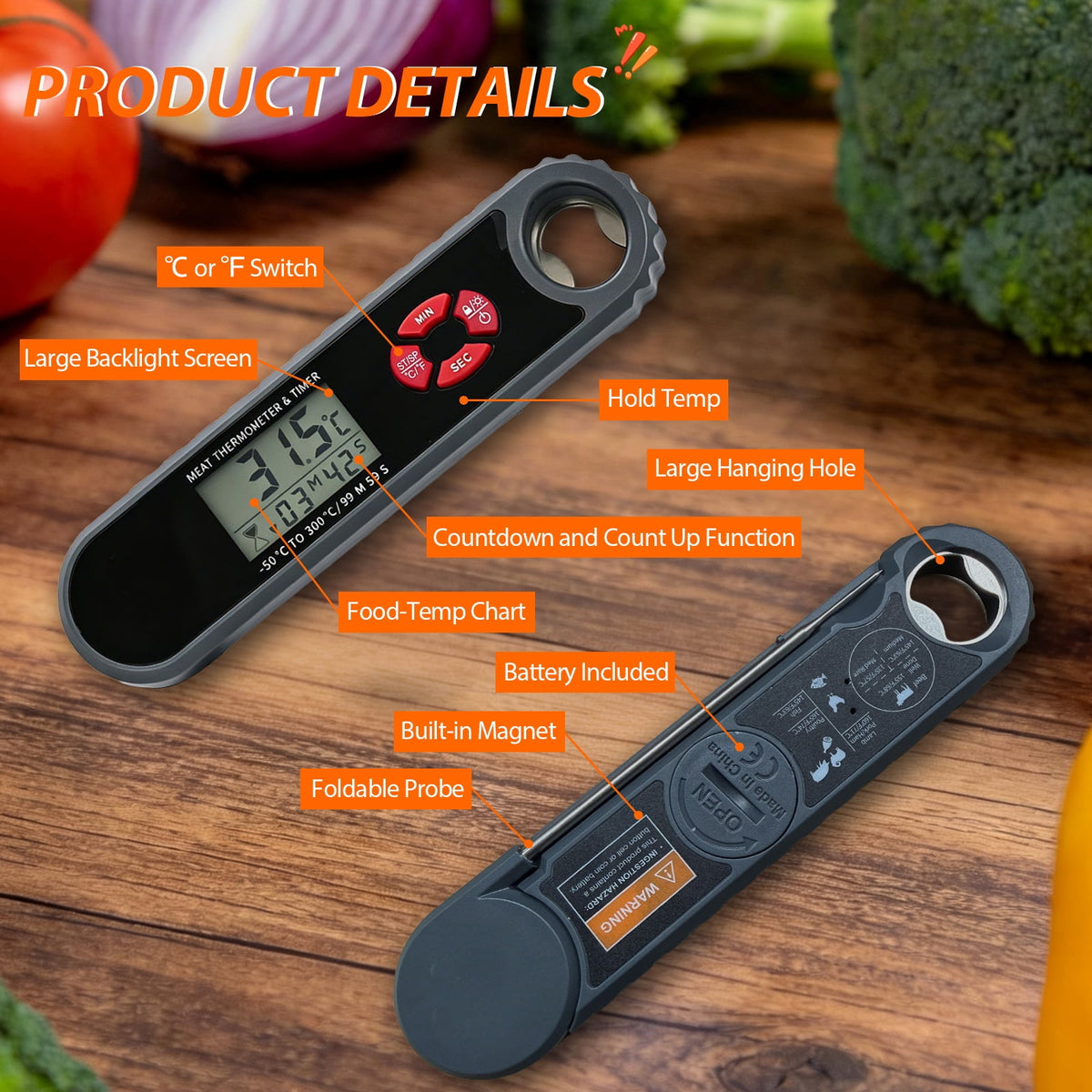 AGCAN Digital Meat Thermometer Instant Read Food Thermometers for BBQ Grilling Cooking