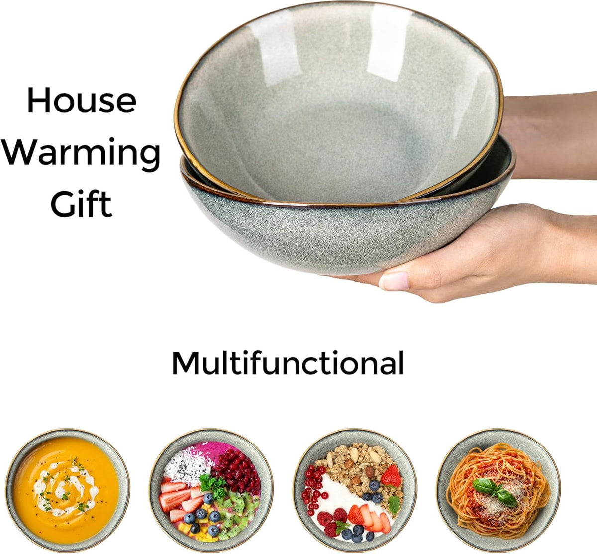 AmorArc Ceramic Cereal Bowls Set of 6, 24 oz Handmade Stoneware Bowls Set for Cereal Soup Salad, Stylish Kitchen bowls for Meal, Dishwasher & Microwave Safe, Reactive Glaze-Pearl White