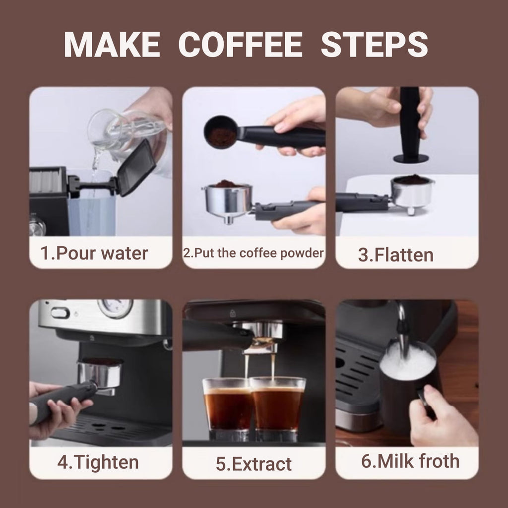 Fyydes Espresso Machine 20 Bar, 1.5L Water Tank with Milk Frother Steam, Stainless Steel Coffee Maker for Espresso, Latte, Mocha, Americano, 1050W, Silver