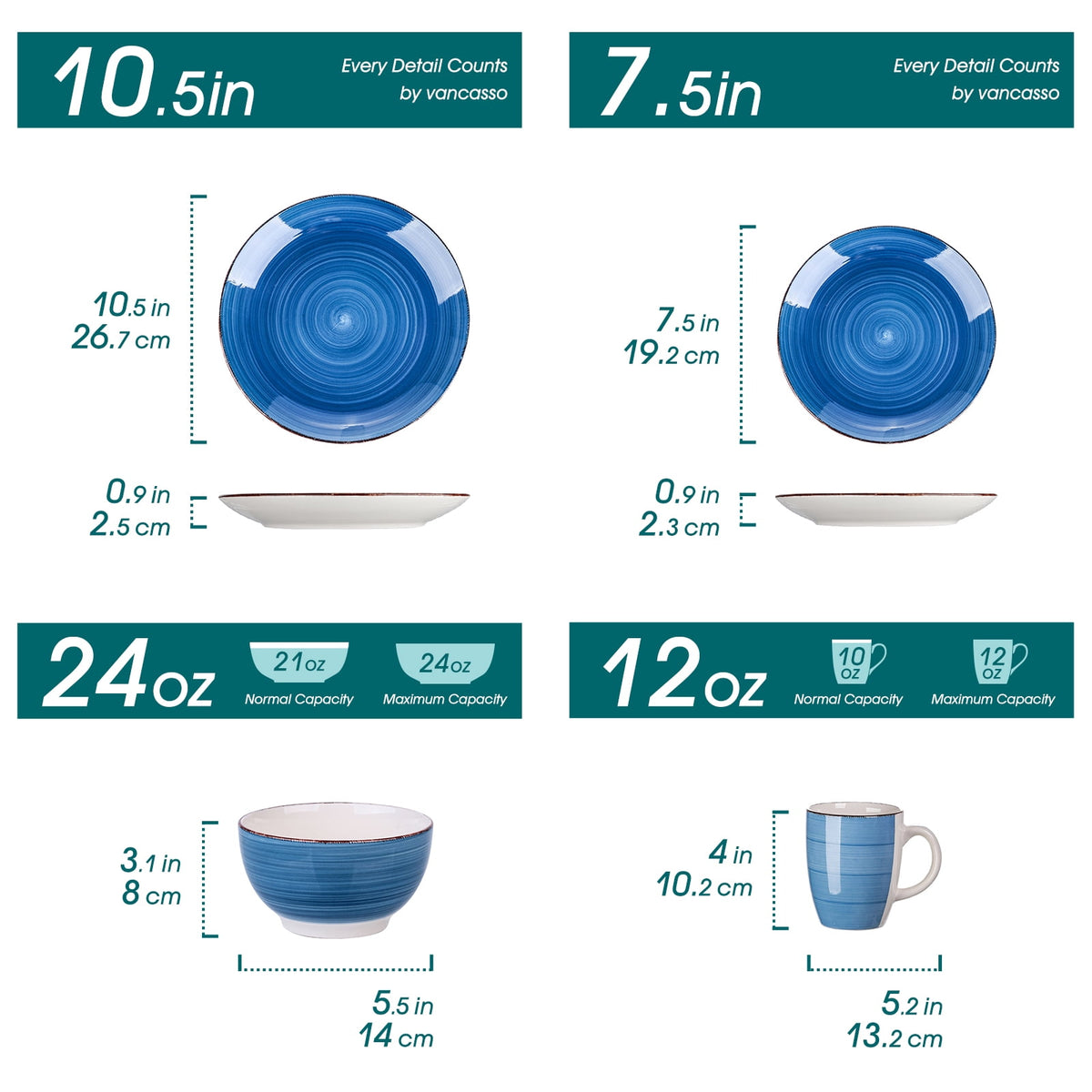 Vancasso 32 Pieces Dinnerware Sets for 8, Ceramic Plates and Bowls Sets, Scratch Resistant Dishes Set, Microwave & Dishwasher Safe, Colourful