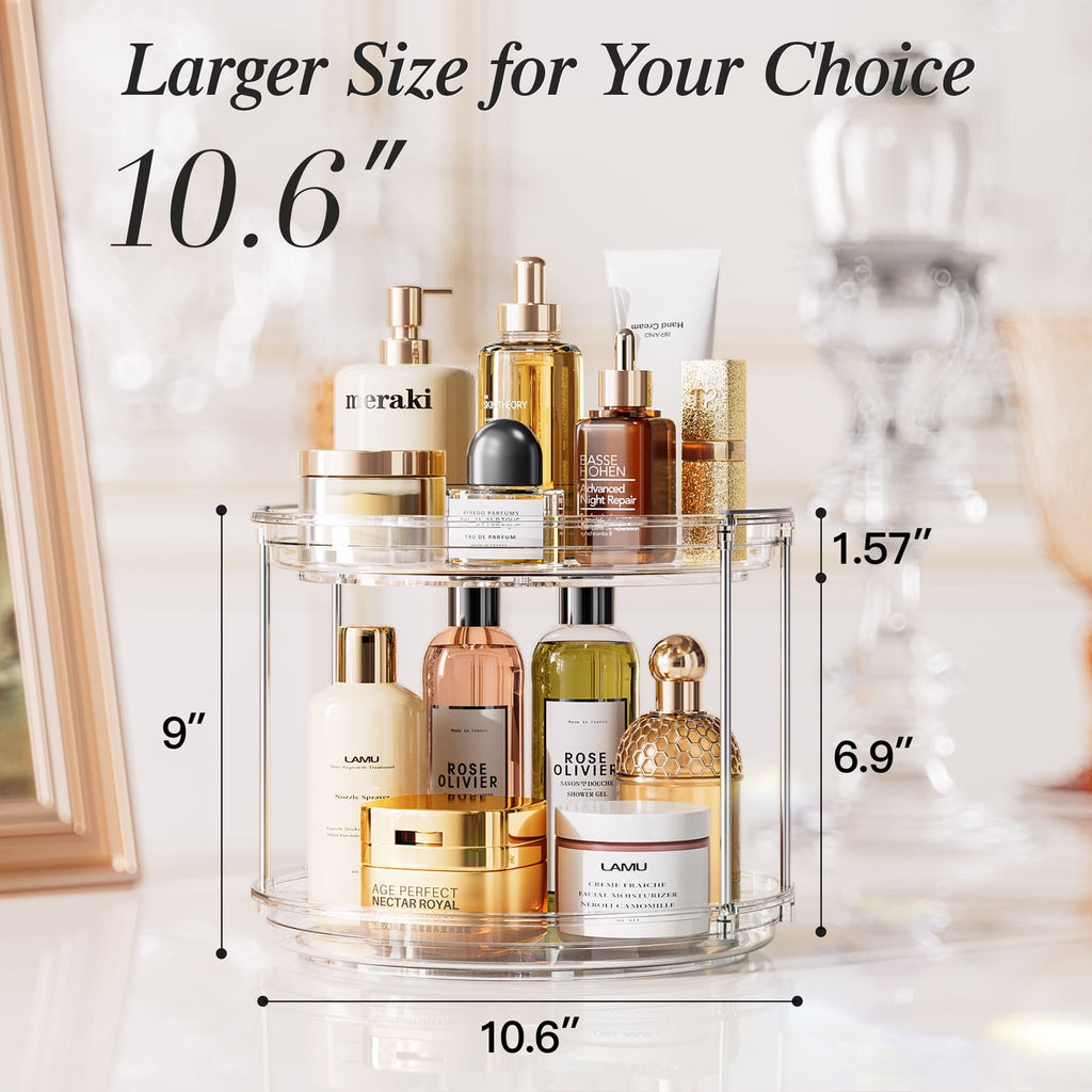 ROSSNY 2 Pack 9.25" 2-Tier Lazy Susan Turntable Organizer Countertop Kitchen Organization and Storage Spice Rack Bathroom Vanity Holder, Clear