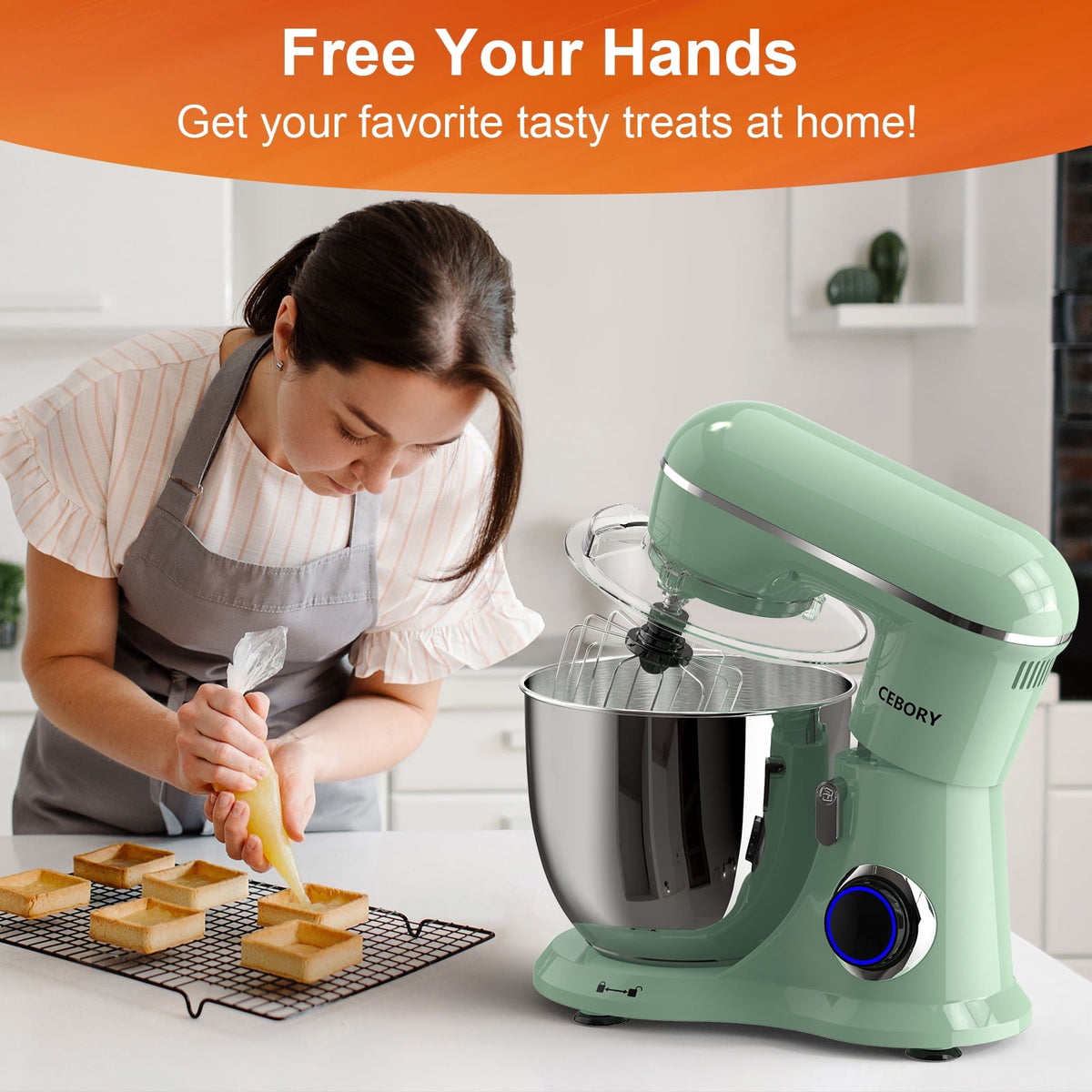 CEBORY 3-IN-1 Stand Mixer, 6.5 QT Tilt-Head 10-Speed Food Mixer, Kitchen Electric Mixer with Dough Hook, Beater, Whisk, Bowl for Most Home Cooks