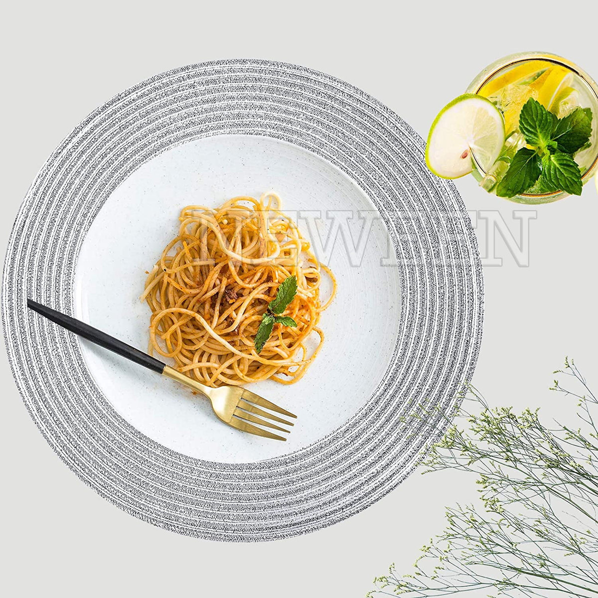 NEWEEN 15" Round Placemats Set of 6 Braided Fabric Heat Resistant Washable Table Mat for Kitchen for Kitchen Party Decor