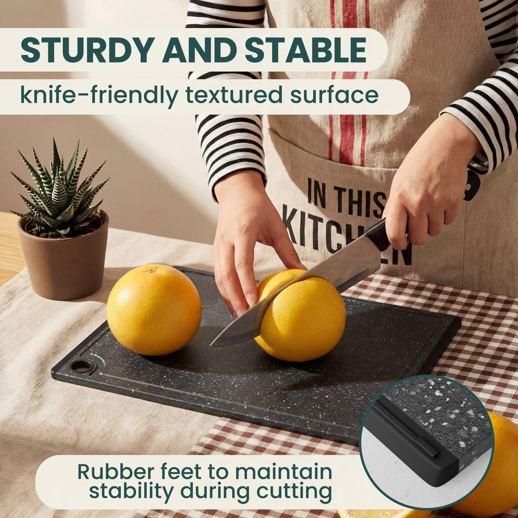 Kikcoin 3-Piece Plastic Large Cutting Boards Set for Kitchen, Chopping Board with Non-slip Feet and Juice Grooves