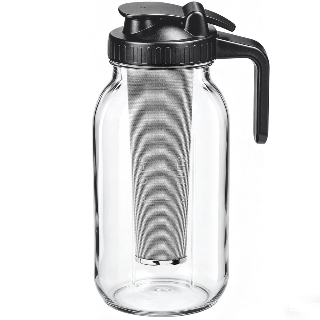 TINANA Cold Brew Coffee Maker, 64OZ Wide Mouth Mason Jar Pitcher with Stainless Steel Filter, Pour Spout for Iced Brew Coffee & Tea Lemonade