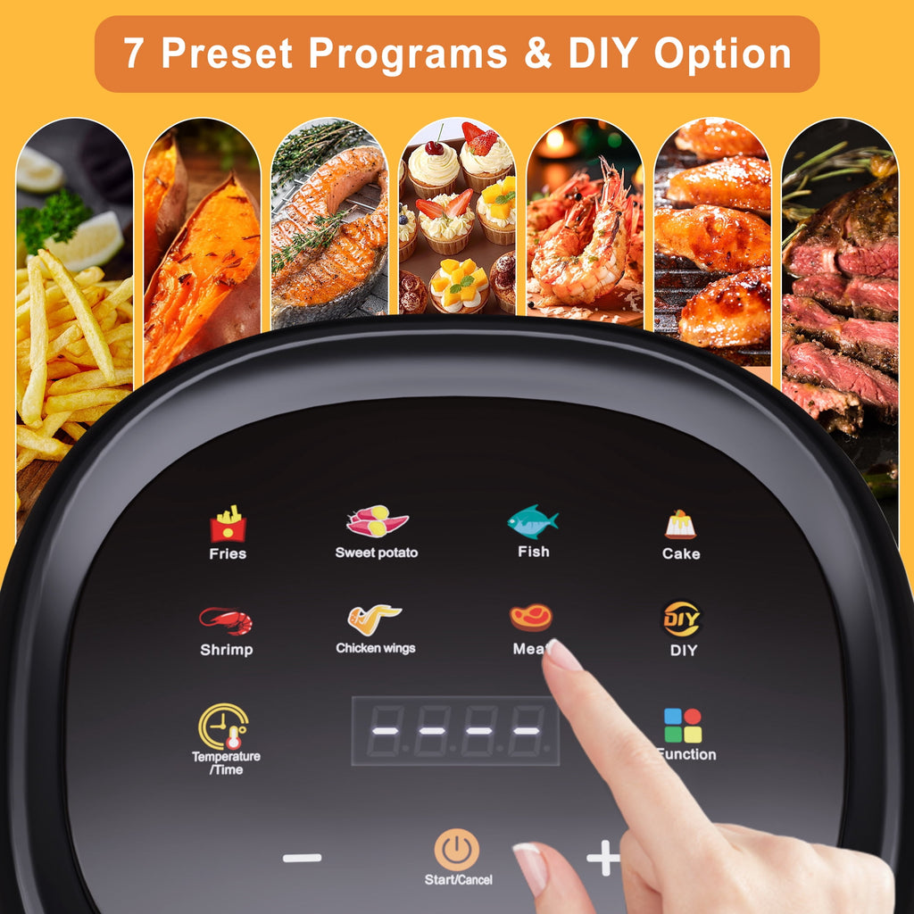 Bluebow 5 Quart Air Fryer with 360° Viewing Glass Pot, 8-in-1 Digital Touchscreen, Nonstick & Dishwasher Safe Basket, Less Oil, 1350W (White)