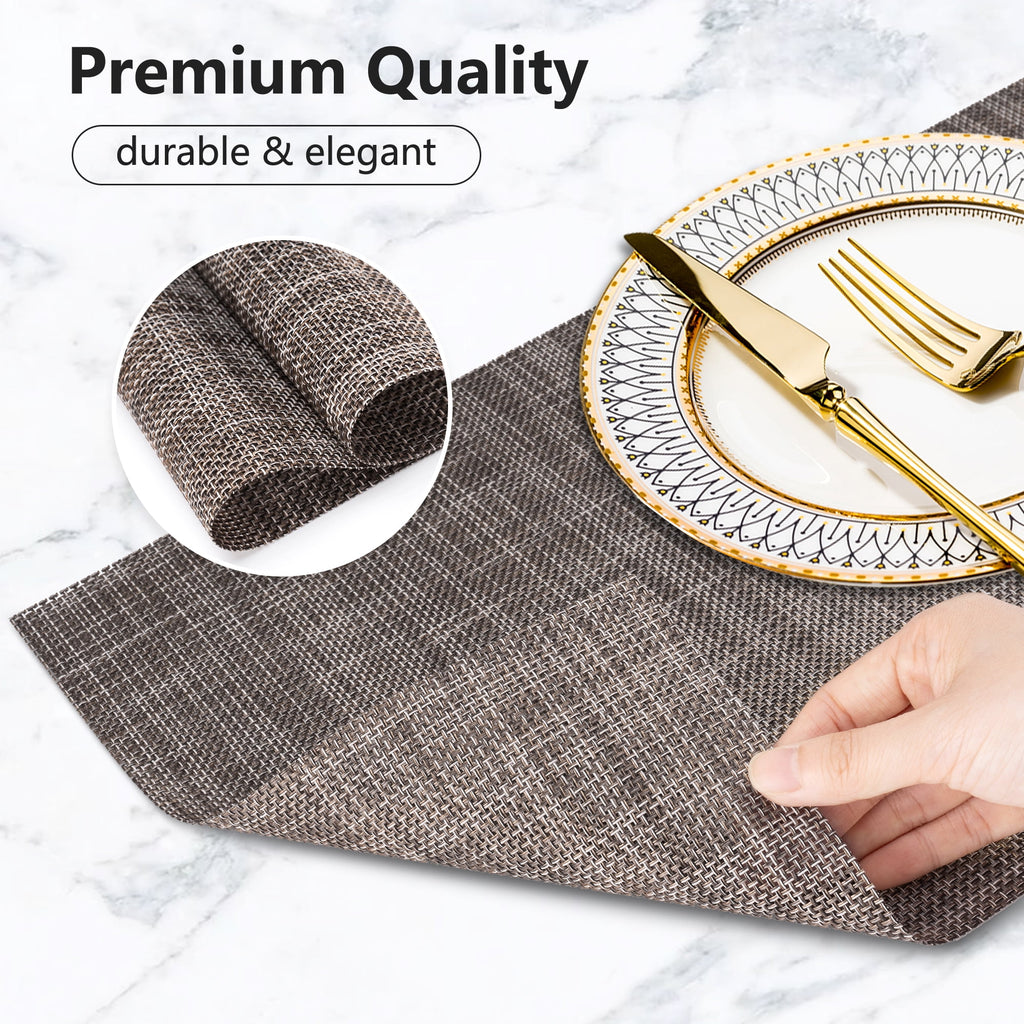 VCVCOO Navy Blue Placemats Set of 4 - Easy Clean Washable PVC Vinyl Placemats - Wipeable Heat Resistant Woven Table Mats for Dining Table - 12x18 inch