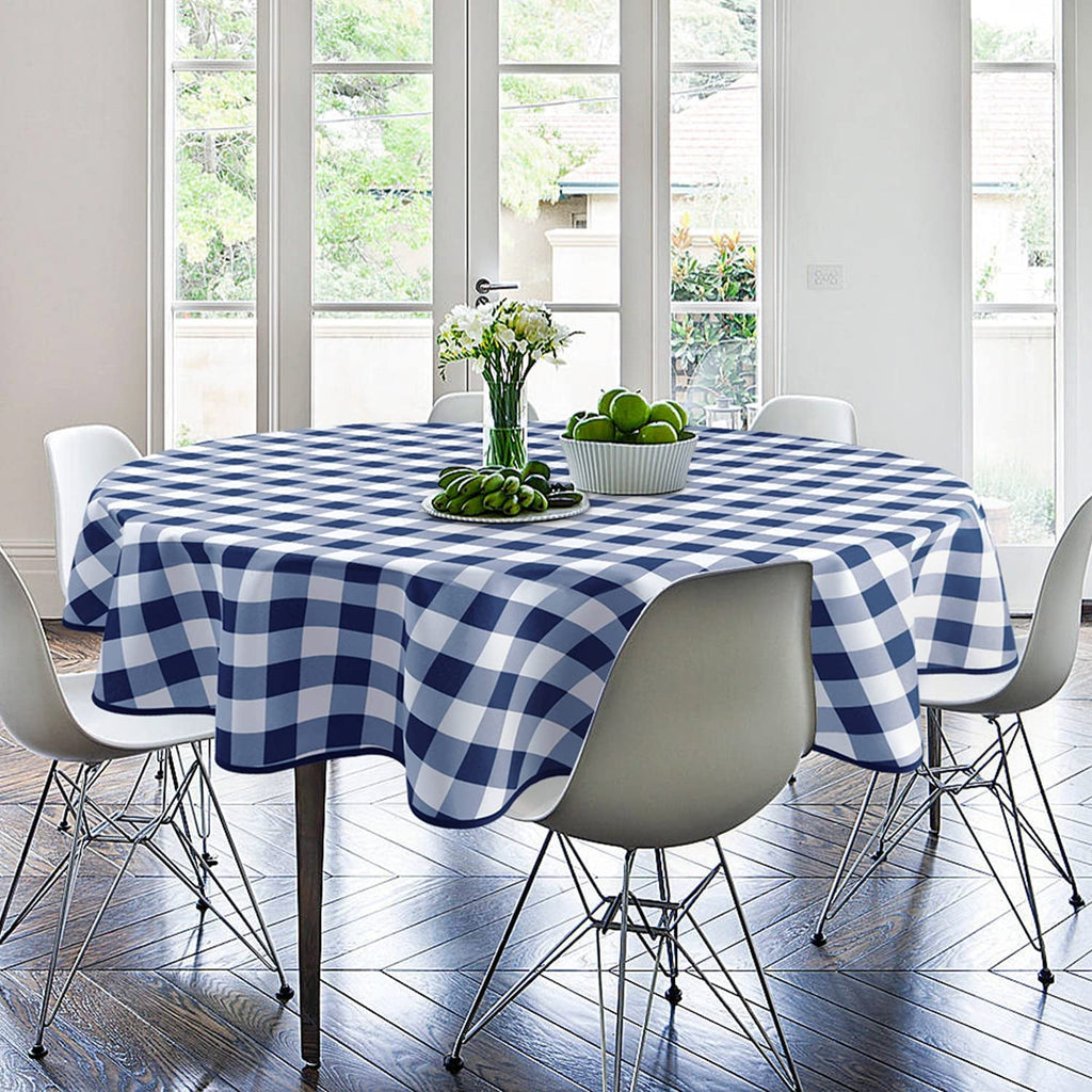 Hiasan Checkered Round Tablecloth 60 Inch - Waterproof Stain and Wrinkle Resistant Washable Fabric Table Cloth for Dining Room Party Outdoor Picnic, Black and White