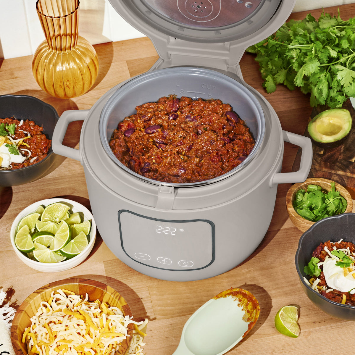 Beautiful 14-Cup Cooked, 6-Cups Uncooked Electric Rice and Grain Cooker, EverGood Ceramic Nonstick Coating, Thyme Green by Drew Barrymore