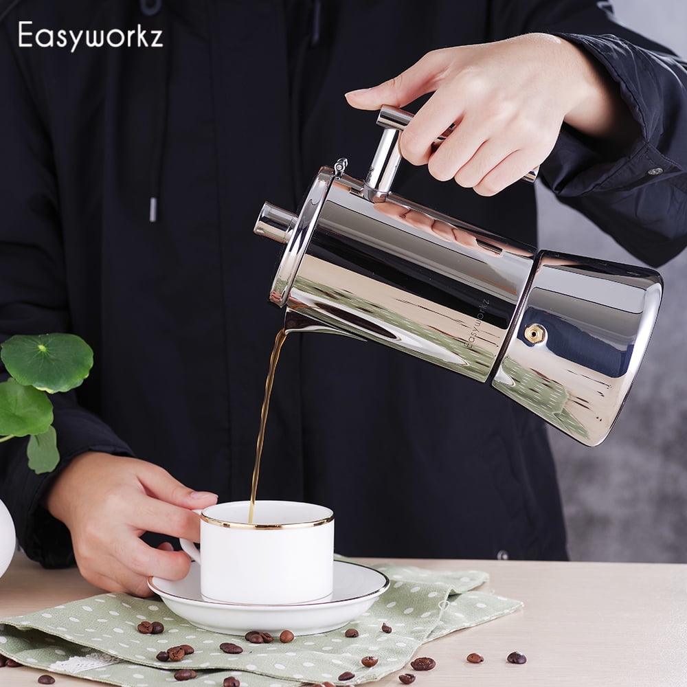Easyworkz Diego 12 Cup Stovetop Espresso Maker Stainless Steel Italian Coffee Maker Black, 17.5 oz