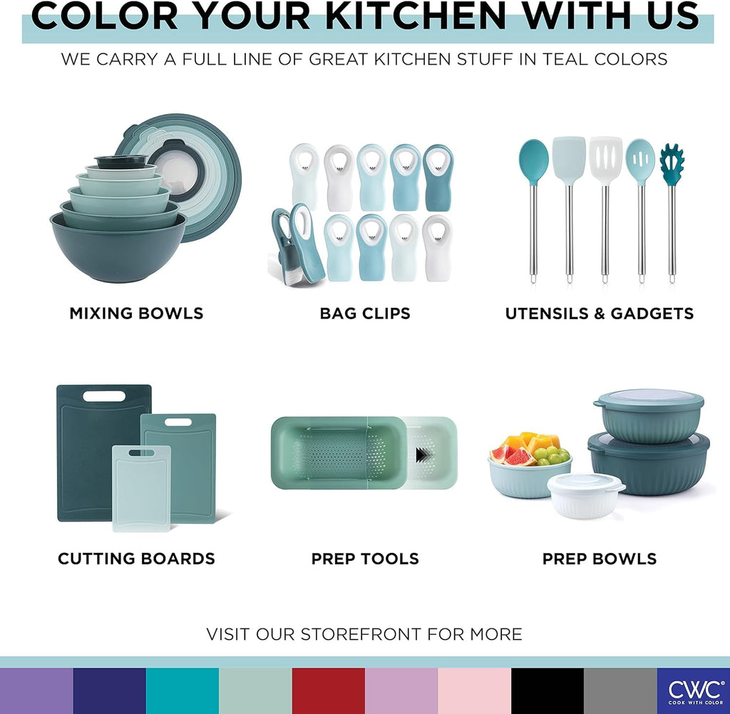 COOK WITH COLOR Kitchen Utensils Set, 10-Piece Cooking Utensils with Holder, Teal