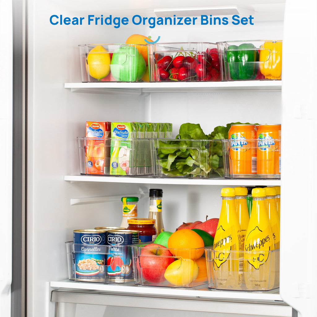 Sindcom Set of 10 Fridge Organizer, Refrigerator Organizing Bins with Handles, BPA-Free Clear Plastic Fridge Storage Containers