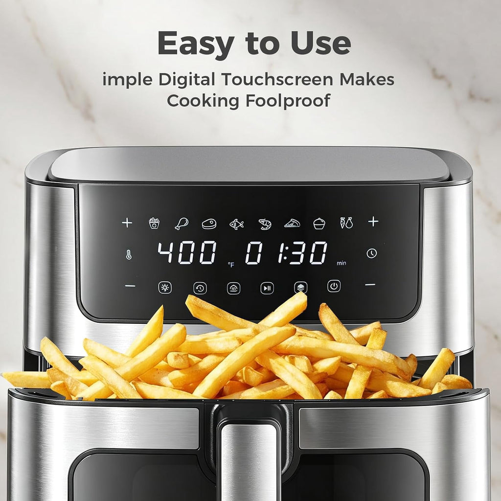 Air Fryer, 6-Quart Smart Air Fryer, 12-in-1 Functions - Air Fry, Roast, Reheat, Dehydrate, Bake, Steam, and More, 400Â°F Max Temperature, Grey