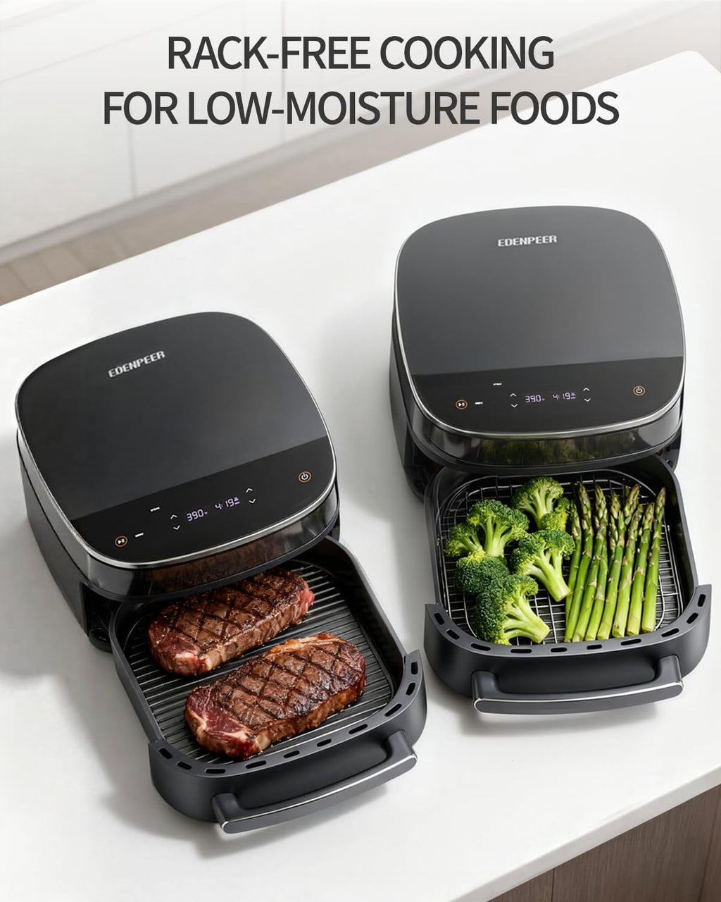 EDENPEER 11-in-1 Extra Large 6 QT Air Fryer Fits 12" Pizza or Steaks, 450°F Dual Heat Source Technology with Superior Airflow, Smart Digital Fryer with Cooking Basket, Whisper-Quiet