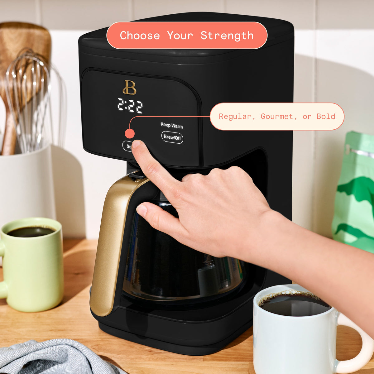 Beautiful by Drew Barrymore 12-Cup Programmable Coffee Maker, White Icing