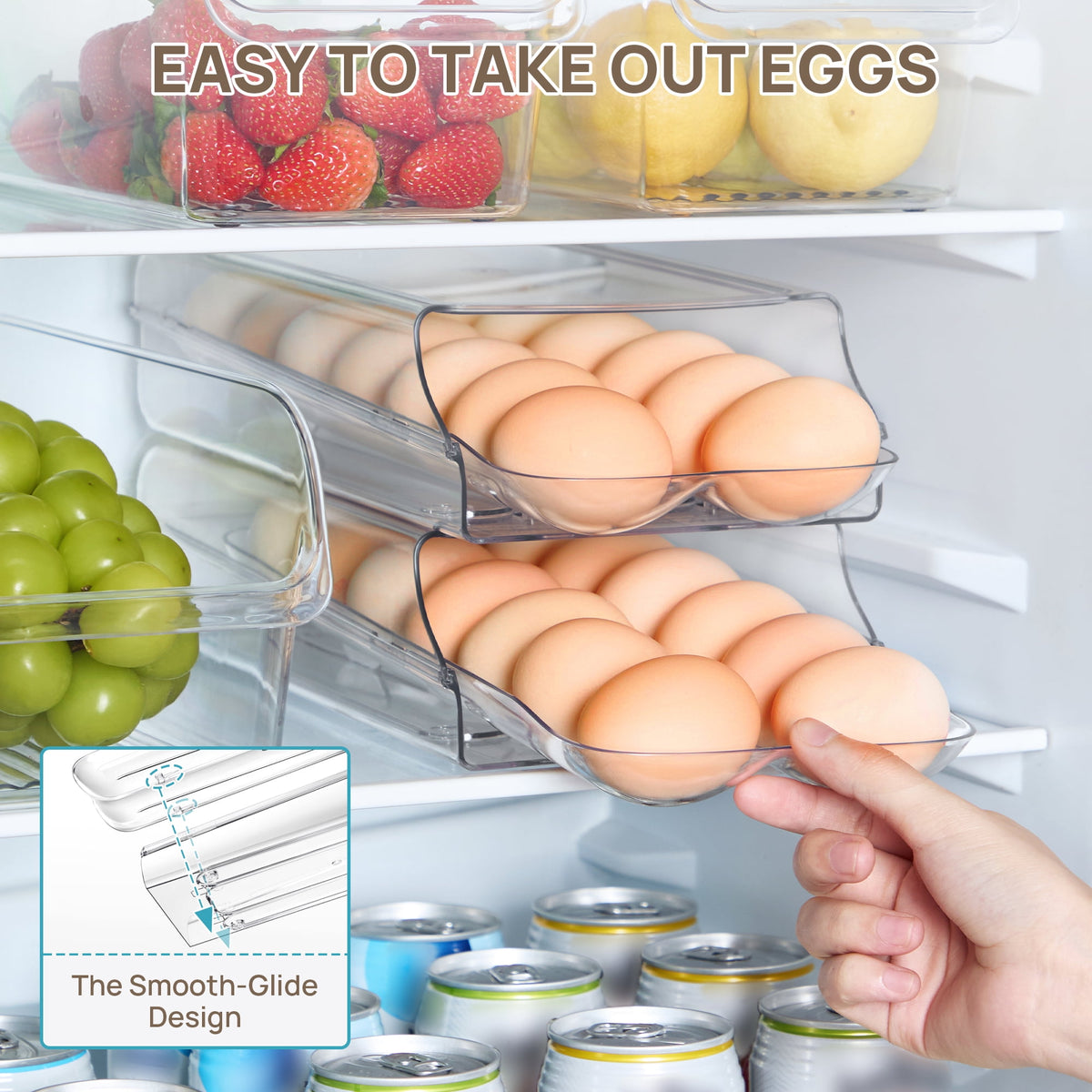 Sindcom Set of 10 Fridge Organizer, Refrigerator Organizing Bins with Handles, BPA-Free Clear Plastic Fridge Storage Containers