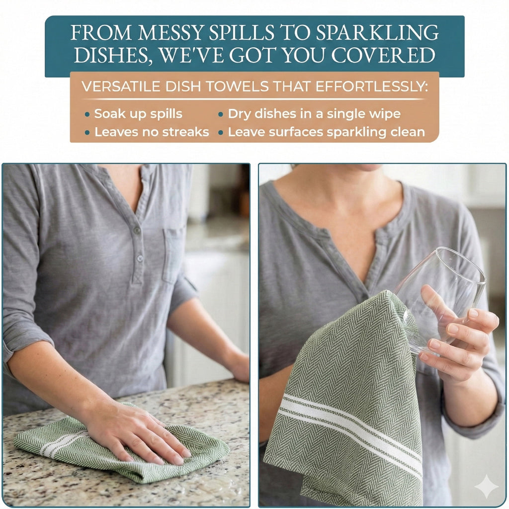 Kitchen Towels Set - 100% Pure Cotton Super Absorbent Hand Towel, Grey Tea Towels, Soft & Durable, Pack of 12 – 15”x25”, Grey Stripe