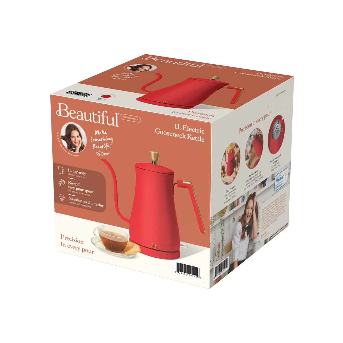 Beautiful 1-Liter Electric Gooseneck Kettle 1200 W, Chocolate by Drew Barrymore