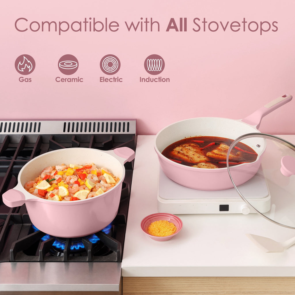 SENSARTE Ceramic Nonstick Pots and Pans Set, 10Pcs Healthy Non Stick Cookware Set with Pots Protectors, Induction Kitchen Cookware Sets, Dishwasher Safe White
