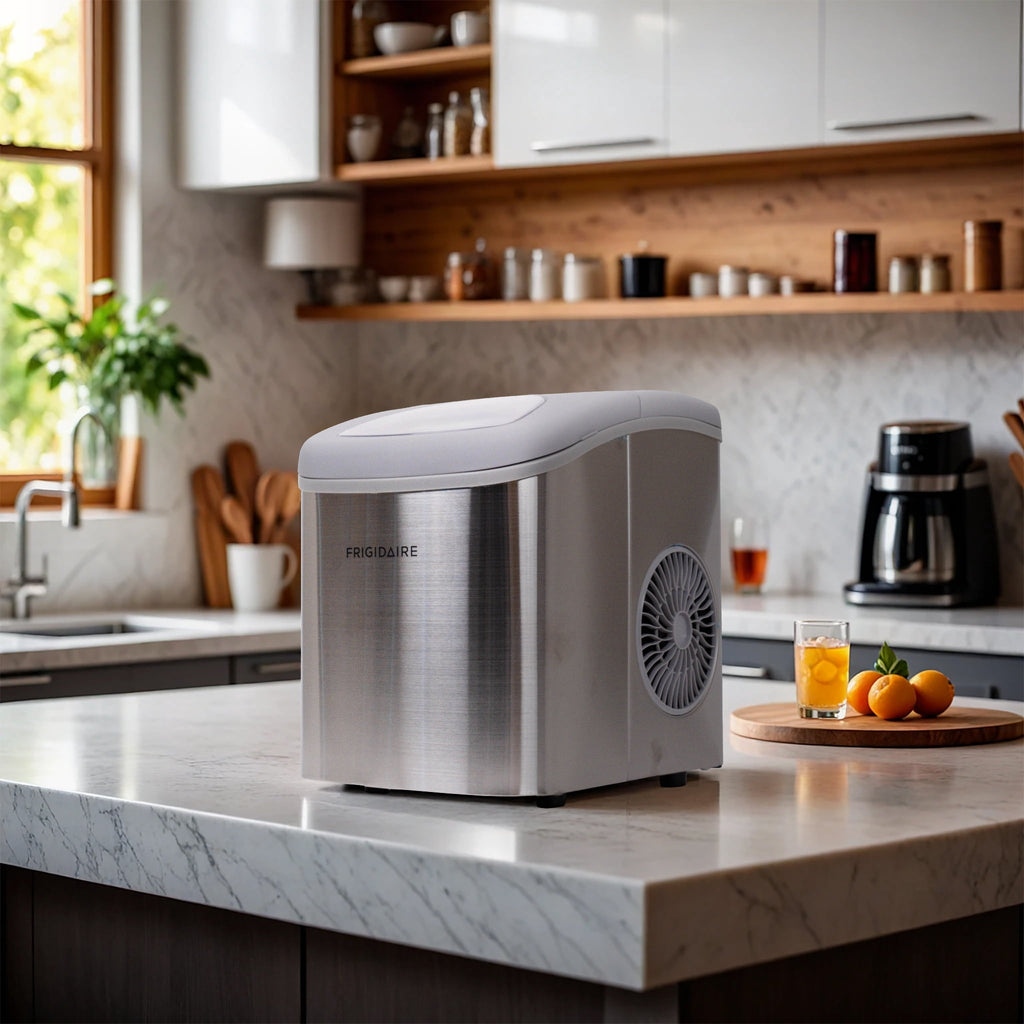 Frigidaire 26 lb Bullet Ice Maker Stainless Steel - compact, high-capacity icemaker producing bullet-shaped ice ideal for kitchens, parties, and entertaining