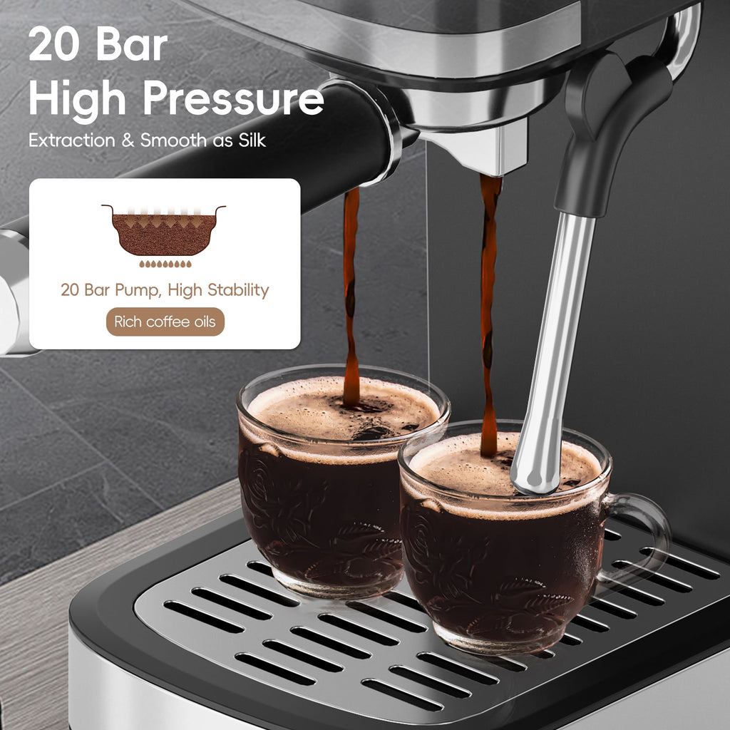 WHALL 20 Bar Touchscreen Espresso Machine & Coffee Maker – With Milk Frother Steam Wand, Stainless Steel Build & Removable Water Tank (New)