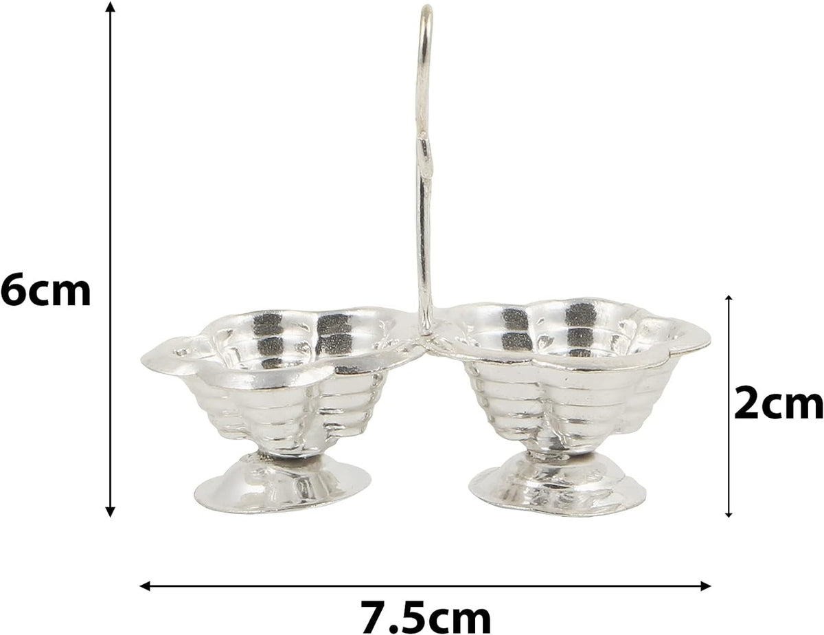 Shubhkart Pack of 3 Silver Plated Haldi Kumkum Holder Stand Set for Puja, Home, Office Décor, Diwali Gift, Festive Gift