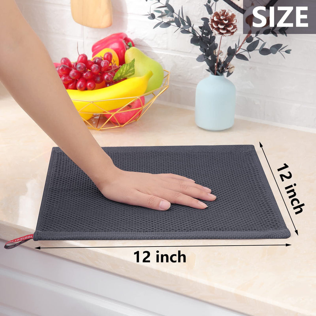 Smiry 100% Cotton Waffle Weave Kitchen Dish Towels, Ultra Soft Absorbent Quick Drying Cleaning Towel, 13x28 Inches, 4-Pack, Dark Grey